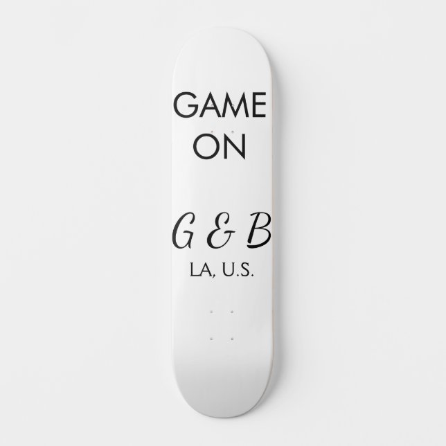 Game on add couple name wedding party place city g skateboard (Front)