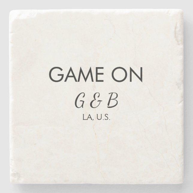 Game on add couple name wedding party place city g stone coaster (Front)