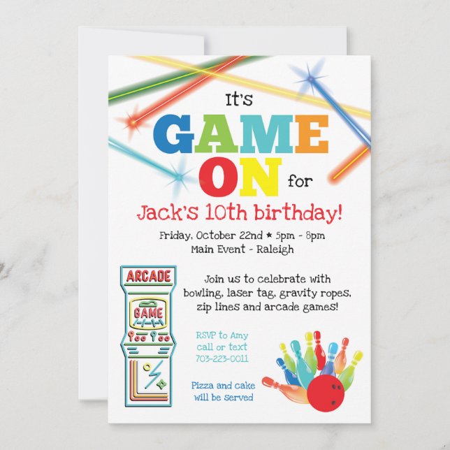Game On Arcade Bowling Party Invitation (Front)