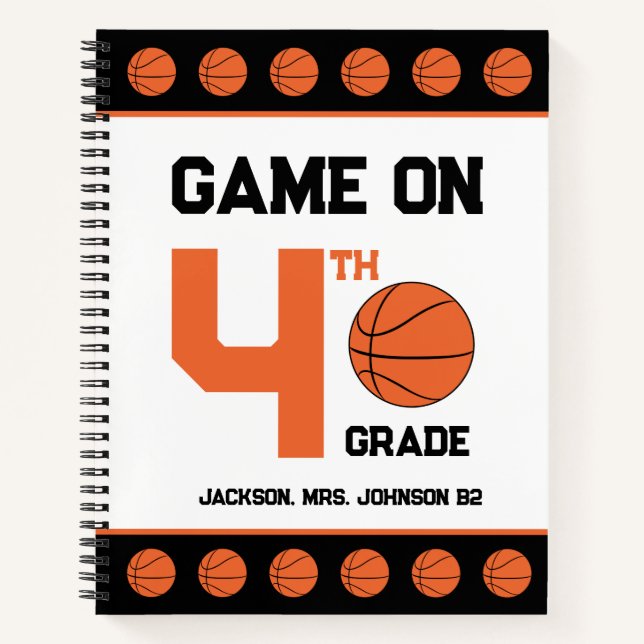 Game On Back-to-School Basketball, Add Grade Name Notebook (Front)