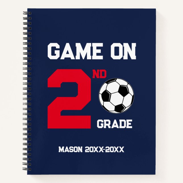 Game On Back-to-School Soccer, Add Grade Name Notebook (Front)