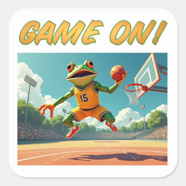 Game On Basketball Frog gros autocollants carrés (Devant)
