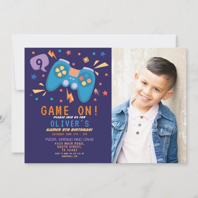 Game On Birthday Gaming Video Party Photo Invitation (Front)