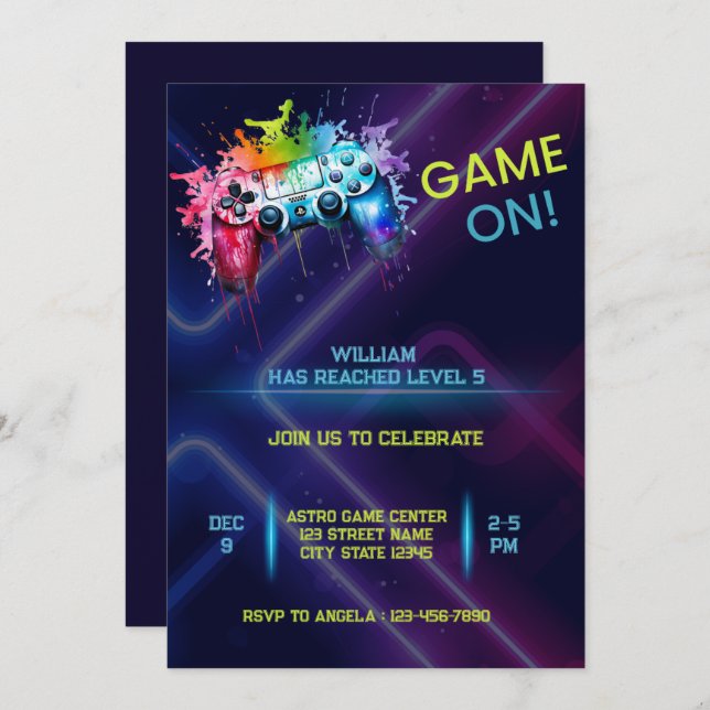 Game On Birthday Invitation (Front/Back)