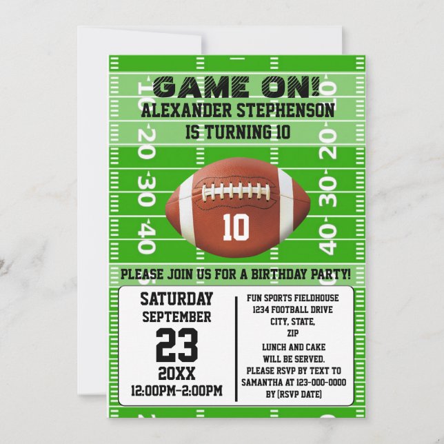 Game On Boys Football Birthday Party Invitation (Front)