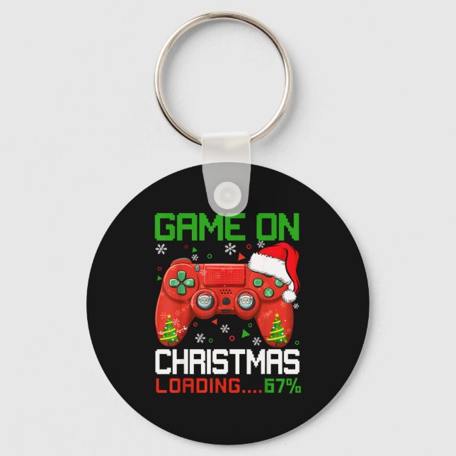 Game On Christmas Loading 67% Funny 6 7 Meme Xmas  Keychain (Front)