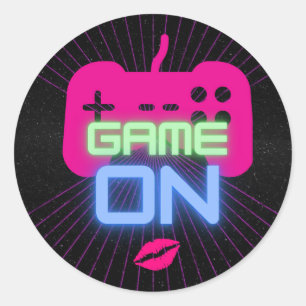 Game on classic round sticker