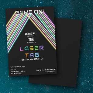  Game On Colorful Neon Laser Tag Birthday Invitation