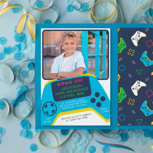Game On   Cool Video Game Boy Birthday Party Photo Invitation