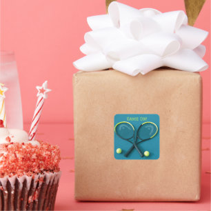 "Game On" Cyan Rackets and Balls Tennis Square Sticker