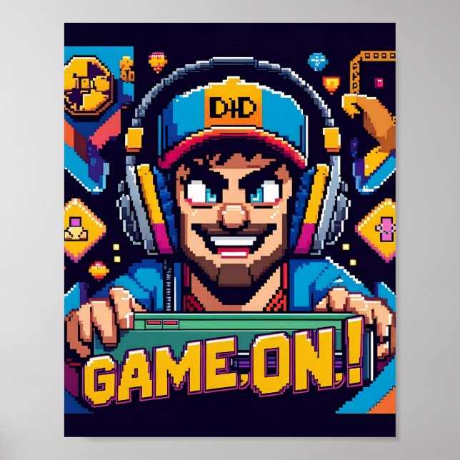 Game On Dad Cartoon Gaming Chair Poster (Front)