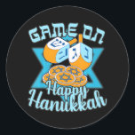 Game on Dreidel Chanukah Hanukkah Classic Round Sticker<br><div class="desc">Game on Dreidel Chanukah Hanukkah</div>