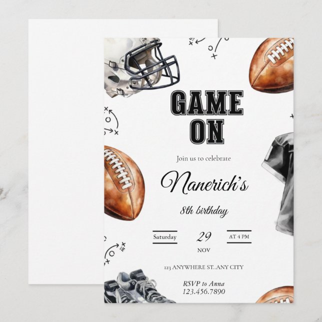 Game On Football Birthday Party Invitation (Front/Back)