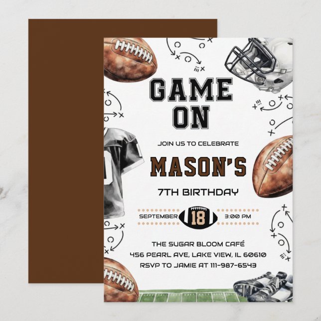 Game On Football Birthday Party Invitation (Front/Back)