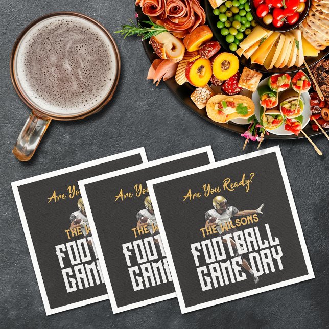 Game On Football Player on Black Napkin (Game on football player on black cocktail napkins)