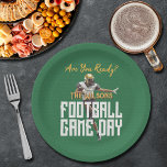 Game On Football Player on Green Paper Plate<br><div class="desc">Football game day personalized party paper plates super fans will love featuring a football player on a green background. Perfect for the big game,  whether high school,  college or the pros. MATCHING items in our collection.</div>