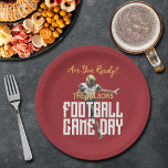 Game On Football Player on Red Paper Plate<br><div class="desc">Football game day personalized party paper plates super fans will love featuring a football player on a red background. Perfect for the big game,  whether high school,  college or the pros. MATCHING items in our collection.</div>