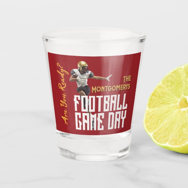 Game On Football Player on Red Shot Glass (Front)