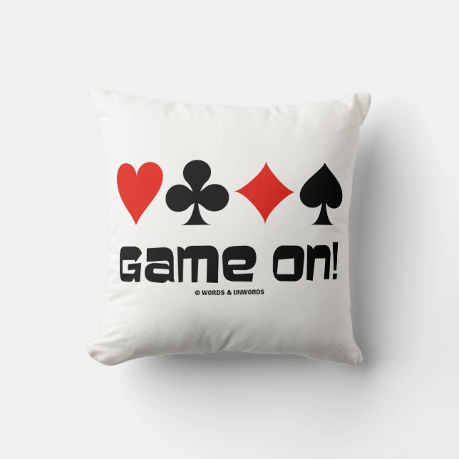 Game On! Four Card Suits Bridge Attitude Throw Pillow (Front)