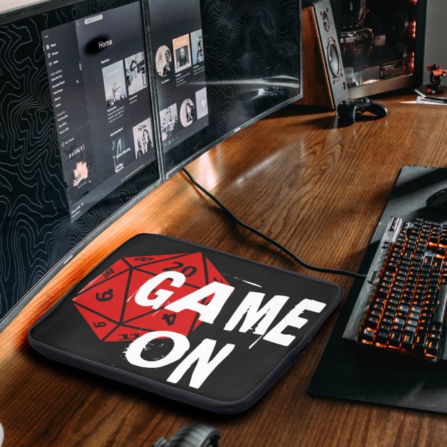 Game On | Fun Black & Red 20 Sided Die Gamer Laptop Sleeve (Creator Uploaded)