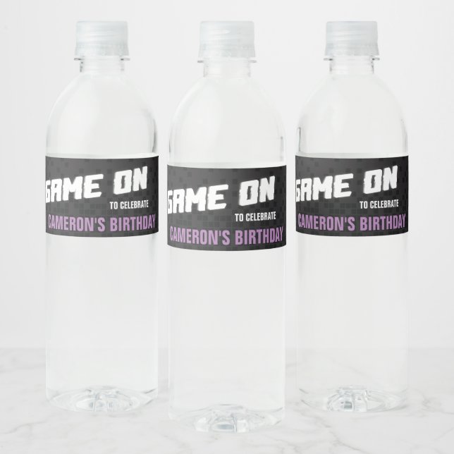 Game On Gaming Neon Any Age Birthday Party Water Bottle Label (Bottles)