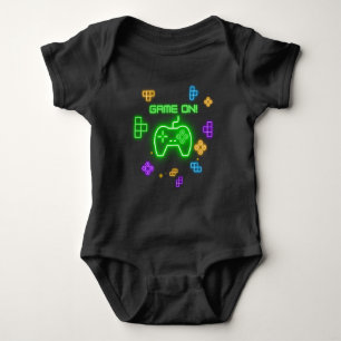 Game on green, blue, & yellow gamer baby bodysuit