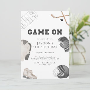 Game On Hockey Birthday Party Neutral Sports Kids  Invitation