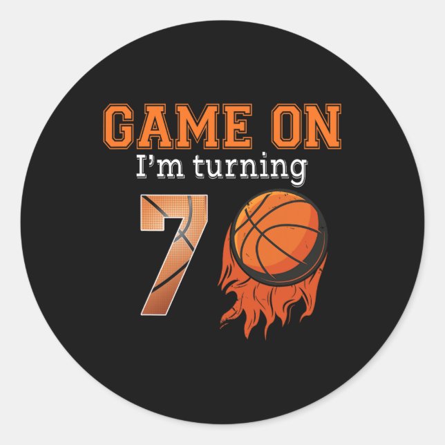 Game-On I'm Turning 7 Basketball 7th Birthday  Boy Classic Round Sticker (Front)