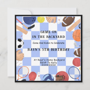 Game on in the Backyard kid's custom photo   Invitation