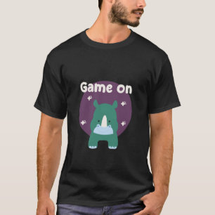Game on Kawaii funny baby rhino in blue color  T-Shirt