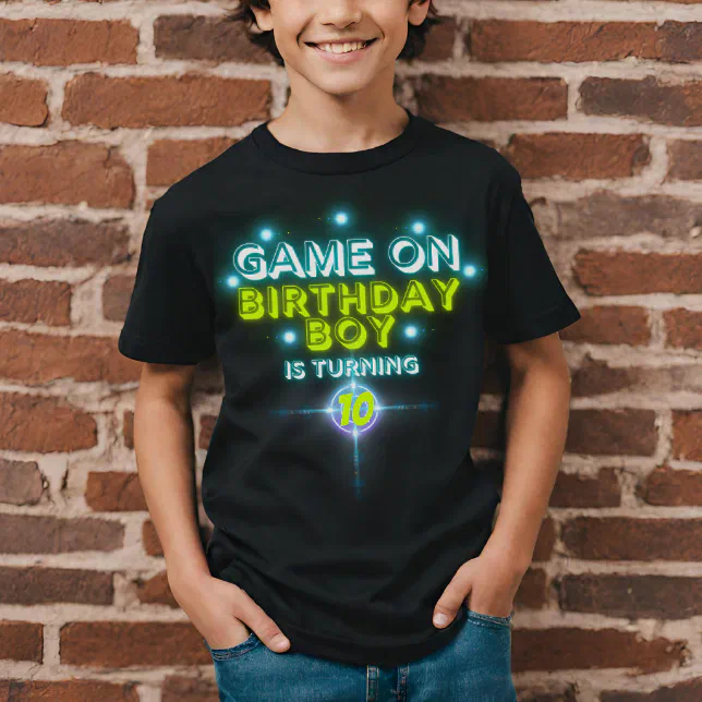 Game On Laser Tag Blue Green Neon Glow Birthday T-Shirt | Zazzle