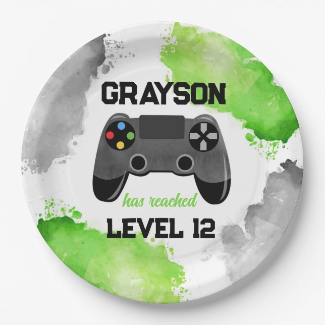 Game On Level Up Gamer Birthday Party Paper Plates (Front)