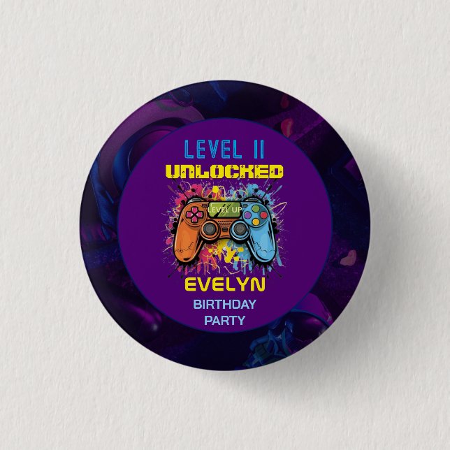  Game On Level Up Video Game Birthday 1 Inch Round Button (Front)