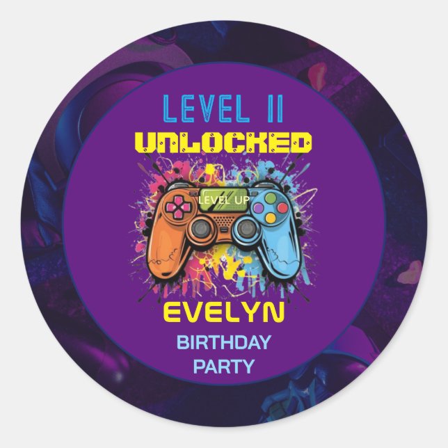 Game On Level Up Video Game Birthday Classic Round Sticker (Front)