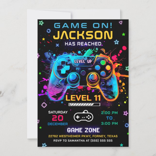 Game On Level Up Video Game Birthday Invitation (Front)