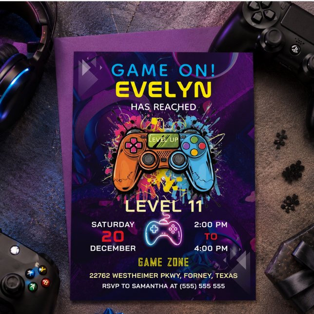  Game On Level Up Video Game Birthday Invitation (Game On Level Up Video Game Birthday Invitation)