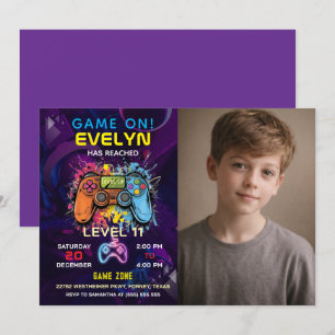  Game On Level Up Video Game Birthday Invitation