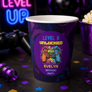 Game On Level Up Video Game Birthday Paper Cups