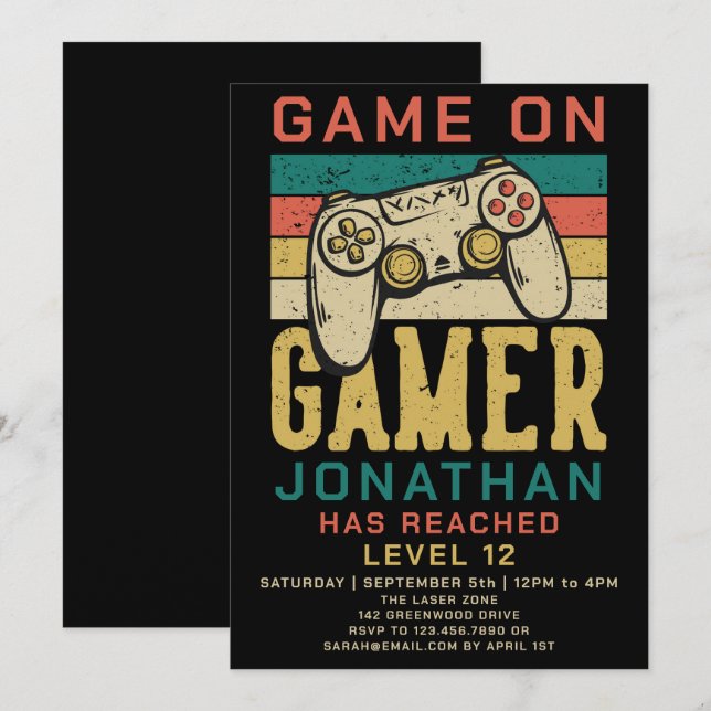 Game On Level Up Video Game Birthday Party Invitat Invitation (Front/Back)