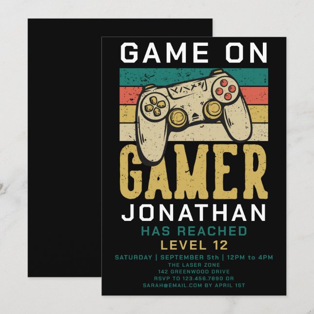 Game On Level Up Video Game Birthday Party Invitation (Front/Back)