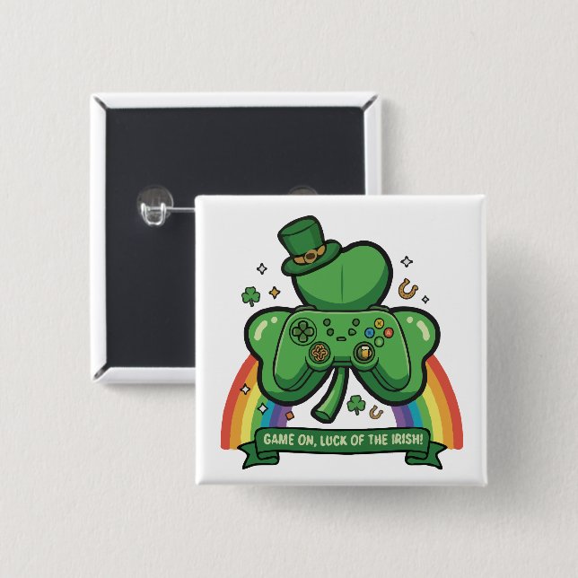 Game On Luck of the Irish | St. Patrick's Day Game 2 Inch Square Button (Front & Back)