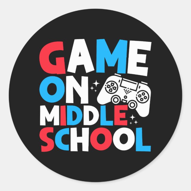 Game On Middle School Grade Funny Birthday Gaming Classic Round Sticker (Front)