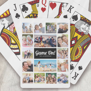 Game On! Monogram Retro Photo Collage 16 Pictures Playing Cards