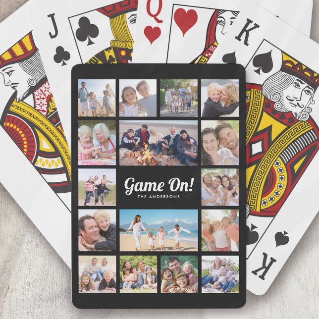 Game On! Monogram Retro Photo Collage 16 Pictures Playing Cards (Creator Uploaded)