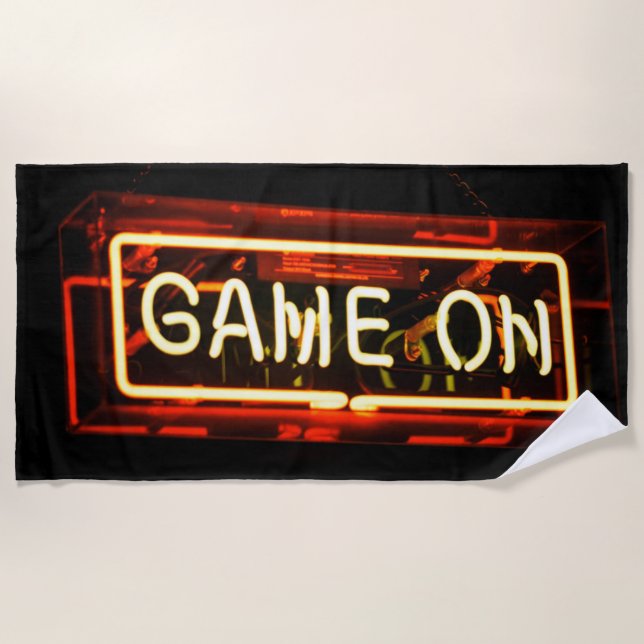 Game On Neon Sign Sports Gaming Gamer Beach Towel (Front)