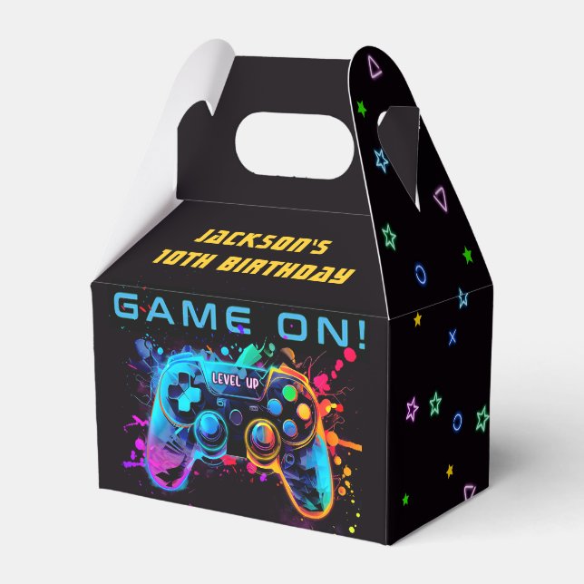Game On Neon Video Game Arcade Birthday Favour Box (Front Side)