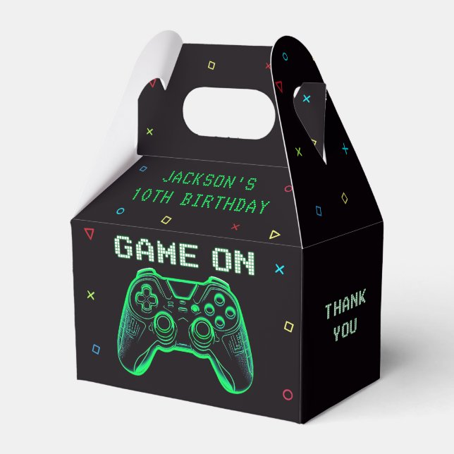 Game On Neon Video Game Arcade Birthday Favour Box (Front Side)