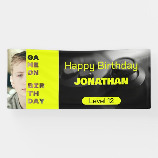 Game On Personalized Gamer Birthday  Level up Banner (Horizontal)