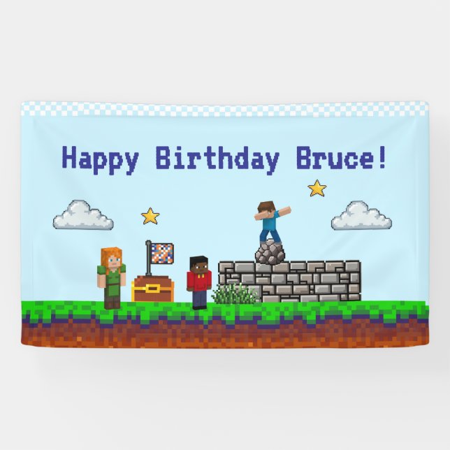 Game On! Pixel Block Game Birthday Banner (Horizontal)