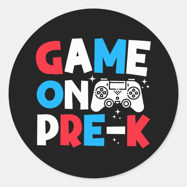 Game On Pre-k Grade Funny Birthday Boy Cool Gaming Classic Round Sticker (Front)